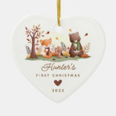 Woodland Photo Baby's Eerste Kerstmis Keramisch Ornament (Voorkant)