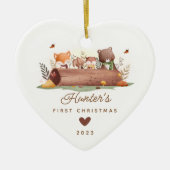 Woodland Photo Baby's Eerste Kerstmis Keramisch Ornament (Voorkant)