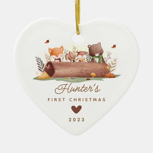 Woodland Photo Baby's Eerste Kerstmis Keramisch Ornament (Voorkant)