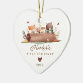 Woodland Photo Baby's Eerste Kerstmis Keramisch Ornament (Links)