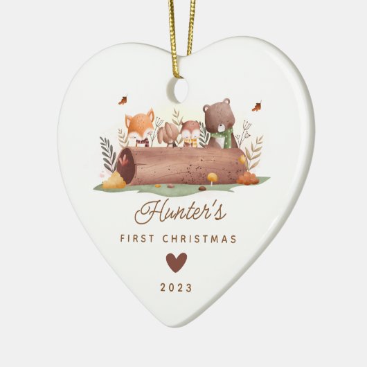 Woodland Photo Baby's Eerste Kerstmis Keramisch Ornament (Links)