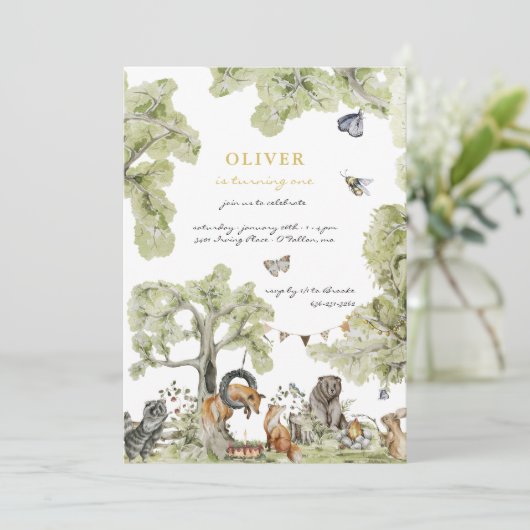 Woodland Picnic | Birthday Forest Animals Kaart (Staand voorkant)