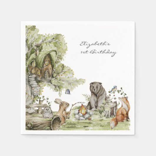 Woodland Picnic | Birthday Forest Animals Servet (Voorkant)
