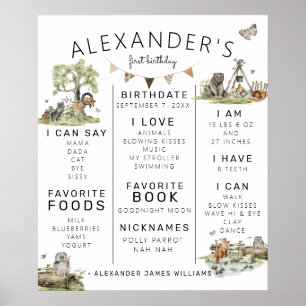 Woodland Picnic   Forest 1st Birthday Milestone Poster