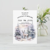 Woodland Pine Bomen Herten Sneeuw Berg Bruiloft Kaart (Staand voorkant)