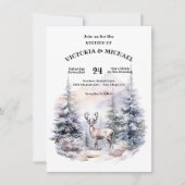 Woodland Pine Bomen Herten Sneeuw Berg Bruiloft Kaart (Voorkant)