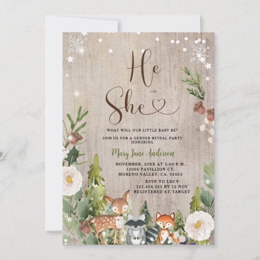 Woodland Pine Bomen Winter Geslacht onthullen Kaart (Voorkant)