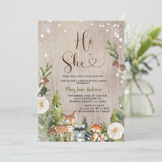 Woodland Pine Bomen Winter Geslacht onthullen Kaart (Staand voorkant)