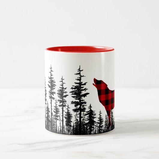 Woodland Pine Forest Buffalo Pset Howling Wolf Tweekleurige Koffiemok (Center)