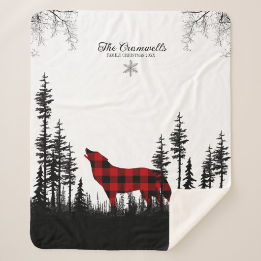 Woodland Pine Forest Wolf Family Kerstnaam Sherpa Deken (Voorkant)