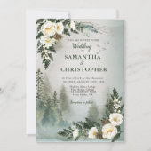 Woodland Pine Ivory Waterverf Floral Wedding Invi Kaart (Voorkant)