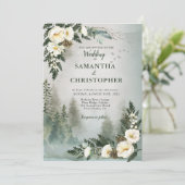 Woodland Pine Ivory Waterverf Floral Wedding Invi Kaart (Staand voorkant)