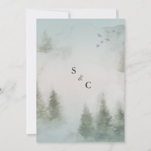 Woodland Pine Ivory Waterverf Floral Wedding Invi Kaart (Achterkant)