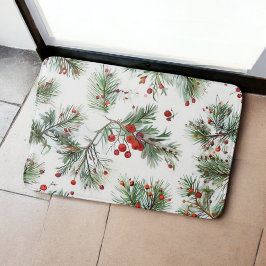 Woodland Pine & Red Berries Holiday Design Badmat
