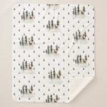 Woodland Pine Tree Forest Reindepa Blanket