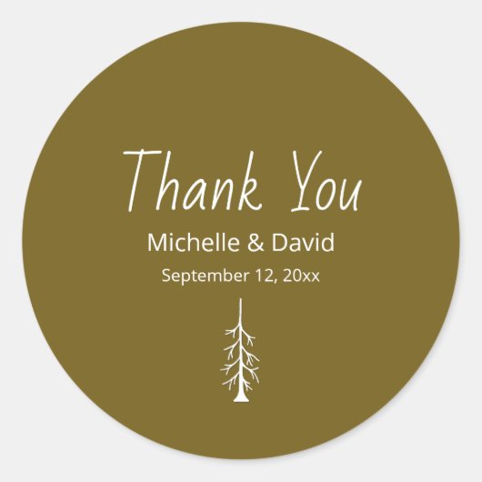 Woodland Pine Tree Rustic Brown Wedding Thank You Ronde Sticker (Voorkant)