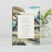 Woodland Pine Tree Waterverf bruiloft Kaart (Staand voorkant)