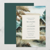 Woodland Pine Tree Waterverf bruiloft Kaart (Voorkant / Achterkant)