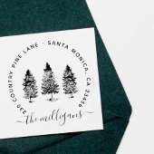 Woodland Pine Trees Gebogen Naam Retouradres Zelfinktende Stempel