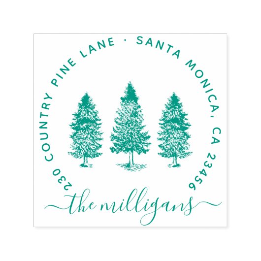 Woodland Pine Trees Gebogen Naam Retouradres Zelfinktende Stempel (Design)