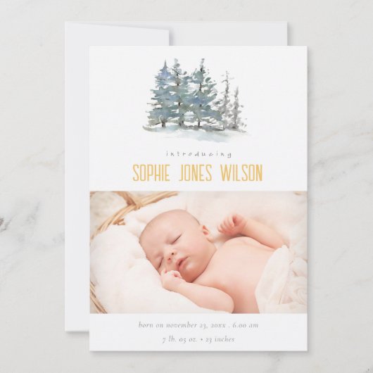 Woodland Pine Trees Neutral Birth Announement Bedankkaart (Voorkant)