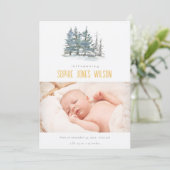Woodland Pine Trees Neutral Birth Announement Bedankkaart (Staand voorkant)