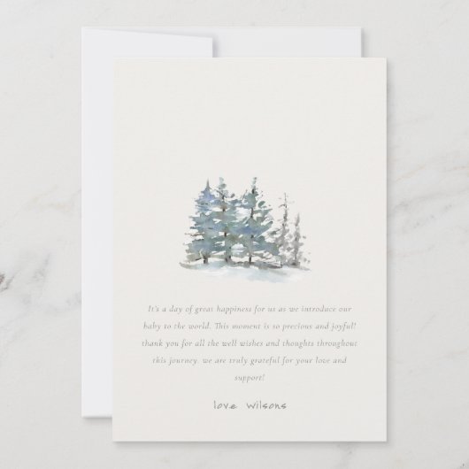 Woodland Pine Trees Neutral Birth Announement Bedankkaart (Achterkant)