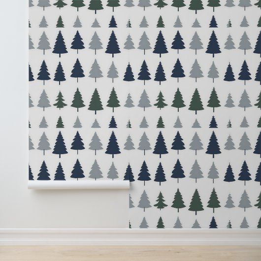 Woodland Pine Trees Peel and Stick Accent Wall Behang (Applicatie)