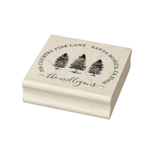 Woodland Pine Trees Script Naam & Retouradres Rubberstempel (Stempel)