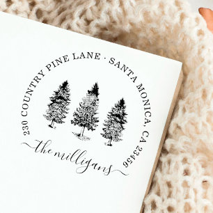 Woodland Pine Trees Script Naam & Retouradres Rubberstempel