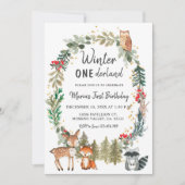 Woodland Pine Trees Winter Onederland Verjaardag Kaart (Voorkant)