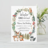 Woodland Pine Trees Winter Onederland Verjaardag Kaart (Staand voorkant)