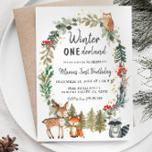 Woodland Pine Trees Winter Onederland Verjaardag Kaart