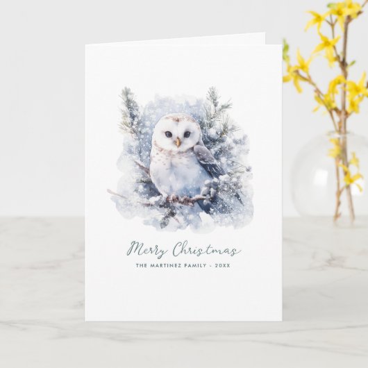 Woodland Pine Uil Vrolijk Kerstmis Gevouwen Kaart (Gele Bloem)
