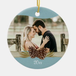 Woodland Pinecones Blue Foto Keramisch Ornament