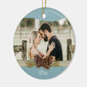 Woodland Pinecones Blue Foto Keramisch Ornament (Links)