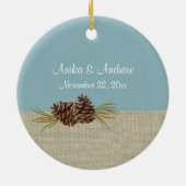 Woodland Pinecones Blue Foto Keramisch Ornament (Achterkant)