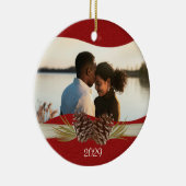 Woodland Pinecones Red Foto Keramisch Ornament (Rechts)