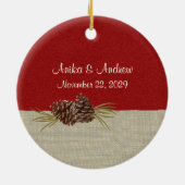 Woodland Pinecones Red Foto Keramisch Ornament (Achterkant)