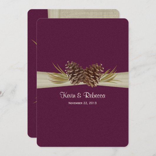 Woodland Pines Deep Plum Bruiloft Kaart (Voorkant / Achterkant)