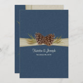 Woodland Pines Navy Blue Bruiloft Kaart (Voorkant / Achterkant)