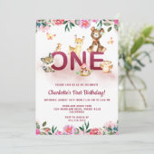 Woodland Pink 1st Birthday Kaart (Staand voorkant)