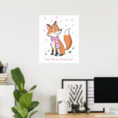 Woodland Pink Cheeky Fox - Speelse Doodle Animal Poster (Thuiskantoor)