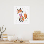 Woodland Pink Cheeky Fox - Speelse Doodle Animal Poster (Keuken)