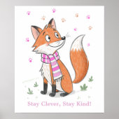 Woodland Pink Cheeky Fox - Speelse Doodle Animal Poster (Voorkant)