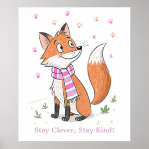 Woodland Pink Cheeky Fox - Speelse Doodle Animal Poster