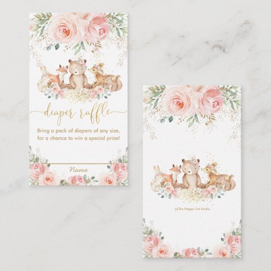 Woodland Pink Floral Baby shower Diaper Raffle   Informatiekaartje (Voorkant / Achterkant)