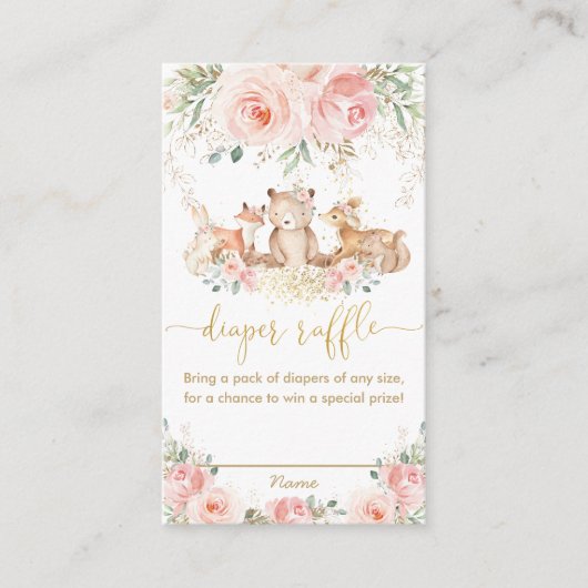 Woodland Pink Floral Baby shower Diaper Raffle   Informatiekaartje (Voorkant)