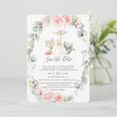 Woodland Pink Floral Save the Date Baby Naming Kaart (Staand voorkant)