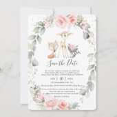 Woodland Pink Floral Save the Date Baby Naming Kaart (Voorkant)